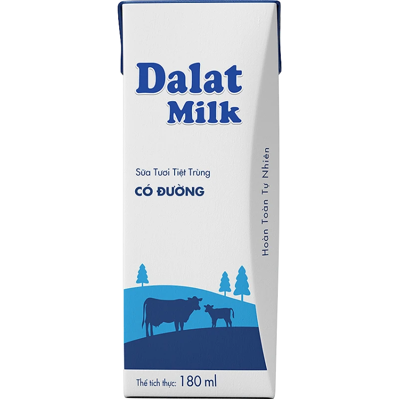 Sữa tươi tiệt trùng Dalat Milk có đường 180ml