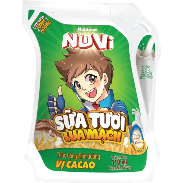 Sữa tươi lúa mạch Nuvi vị cacao túi 110ml