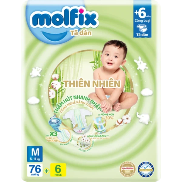 Tã dán Molfix Thiên Nhiên M76+6