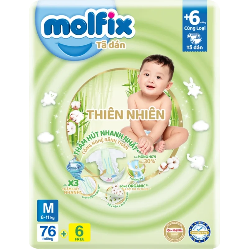 Tã dán Molfix Thiên Nhiên M76+6