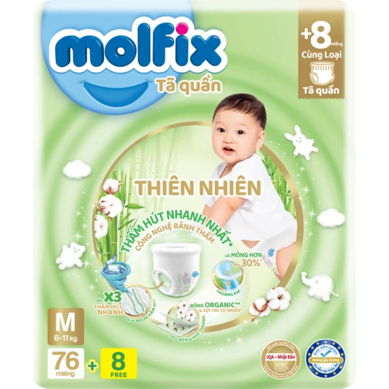 Tã quần Molfix Thiên Nhiên M76+8